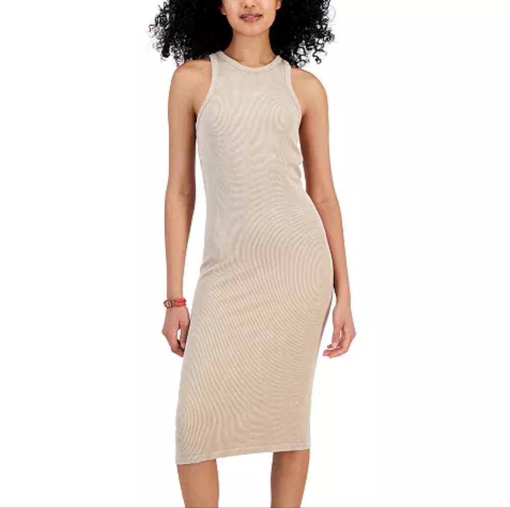 NWT! Tan Ribbed Sleeveless Bodycon Midi Dress - Size L